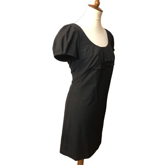 Ann Taylor Black Cap Sleeve Ruffle Shift Dress Career Cocktail EUC Size 6 - Picture 3 of 13